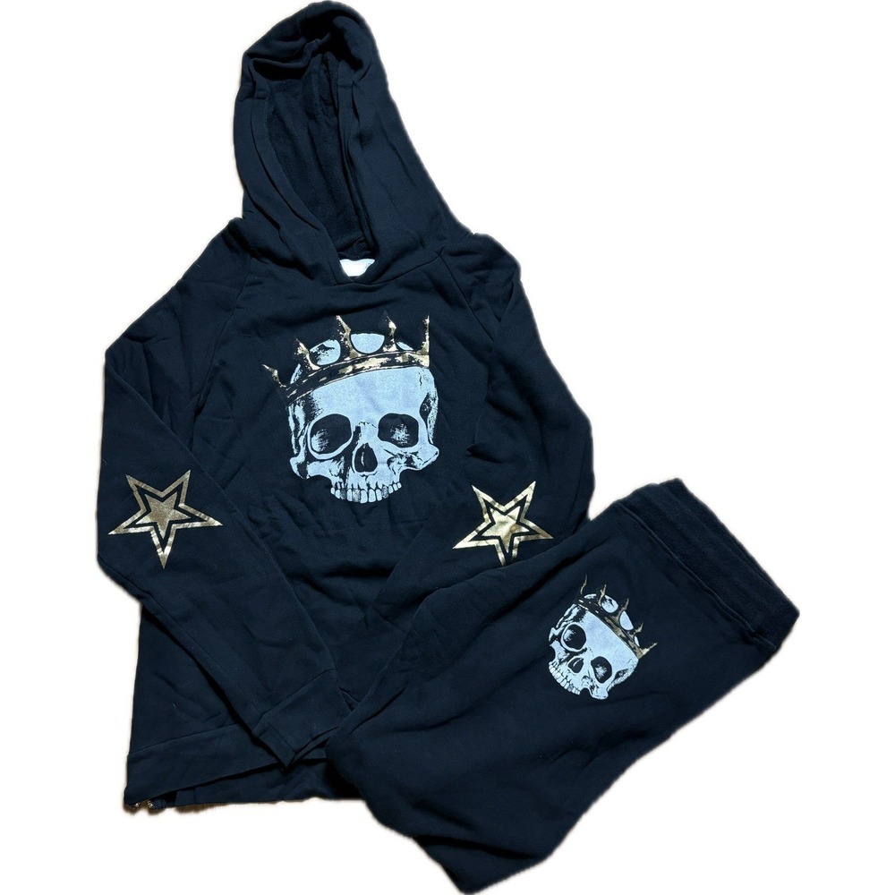 Lauren Moshi Skull Star Hoodie Sweatpants Set Women's Large Rockstar Punk Grunge